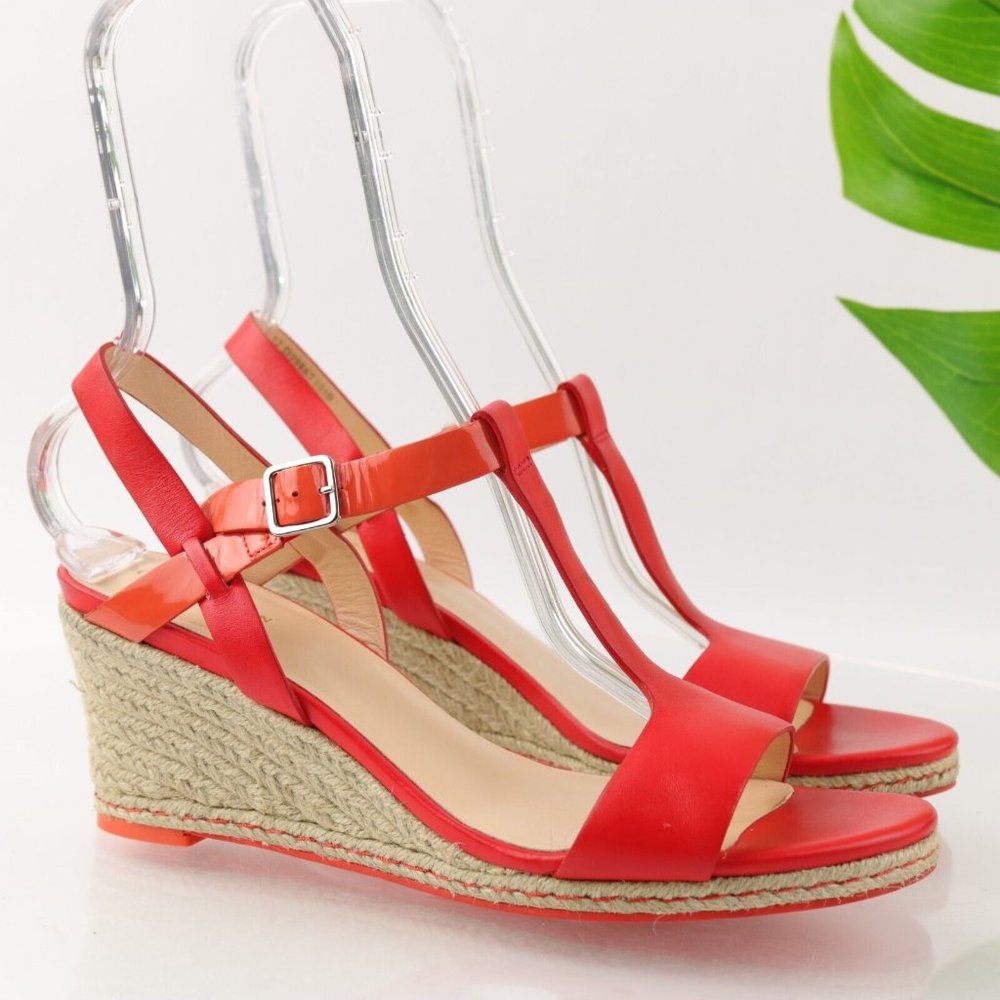 Cole Haan Women's Elizabeth Wedge Sandal Size 10.5 Cherry Red Patent Strappy